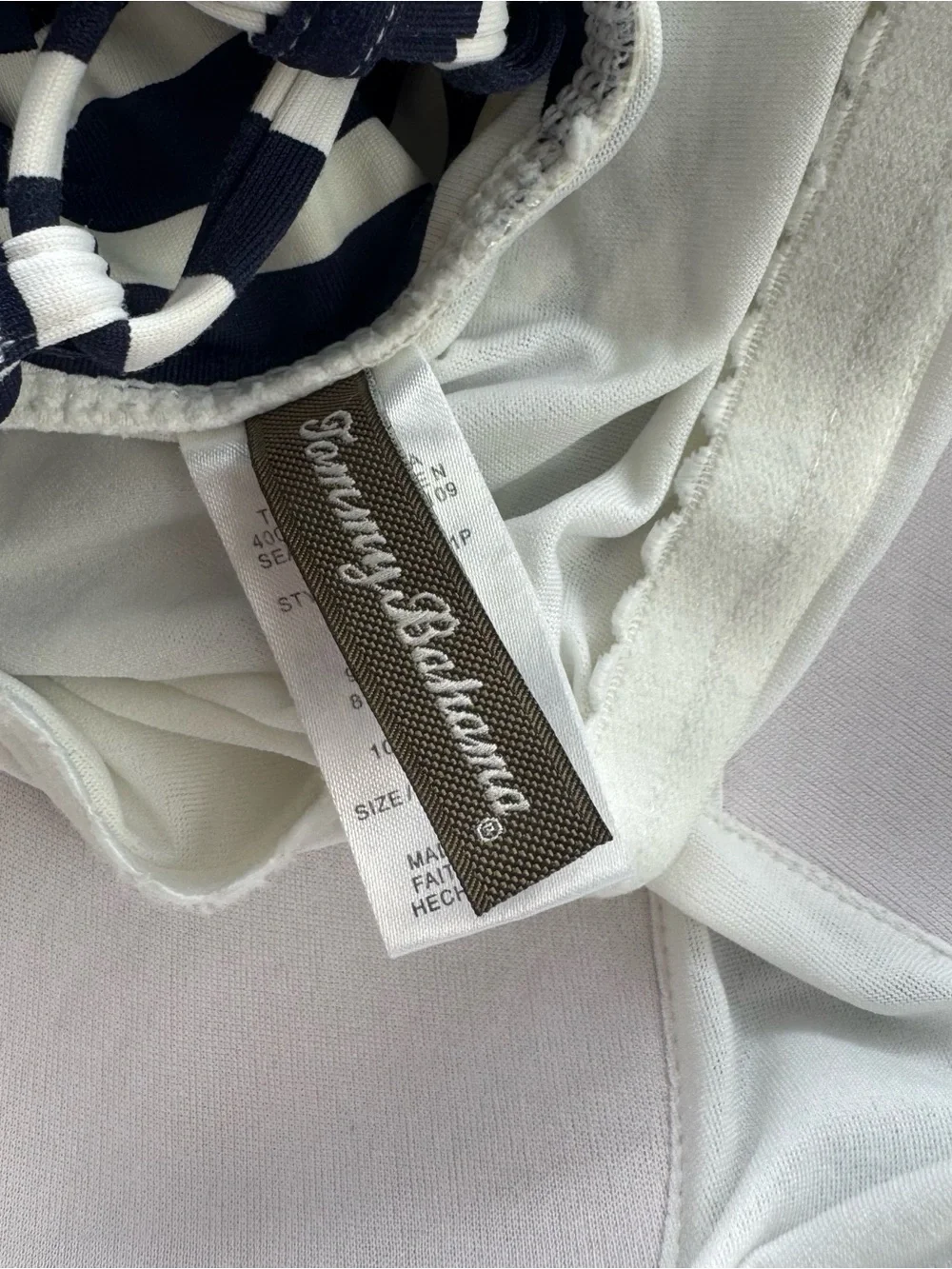 Tommy Bahama Women’s Sz 14 One Piece Swimsuit Lace Up Back Navy & White Striped